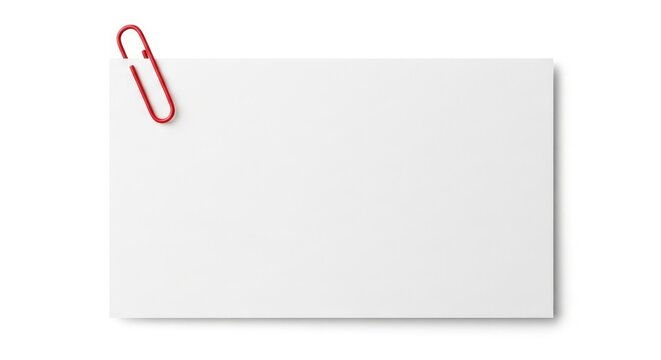 Blank White Note Card with Red Paperclip Isolated on White