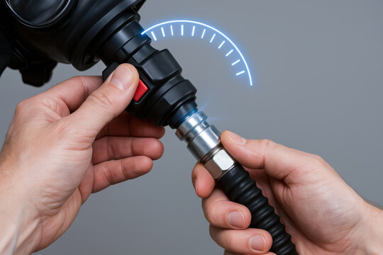 Connecting hose with hand for emergency technology use in industrial or mechanical settings ensuring safety and efficiency in urgent situations