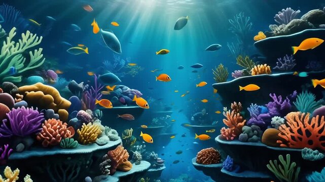 Coral reef tropical fish underwater ocean sea marine life sunlight rays blue water vibrant coral ecosystem serene snorkeling wildlife tropical
