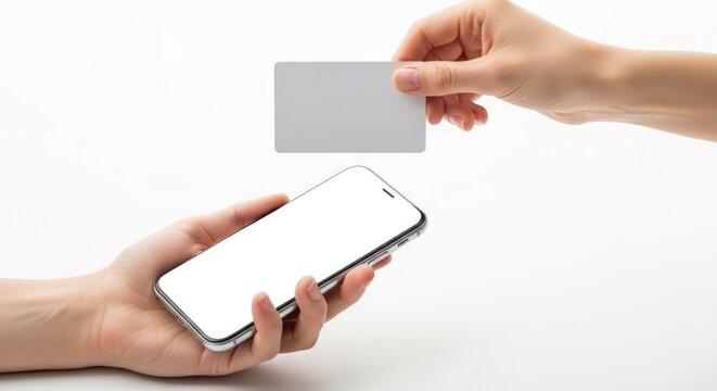 Contactless Mobile Payment: Hand Holding Smartphone and Blank Card