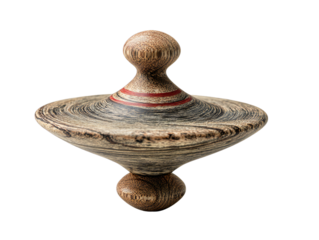 Vintage Wooden Spinning Top Toy Isolated on Transparent Background