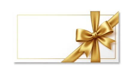 Elegant Gift Card Template with Golden Ribbon Bow on White