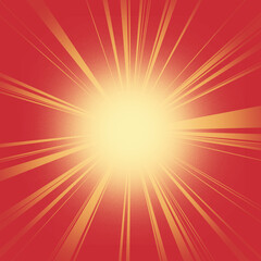 Obraz premium Radiant vintage sunburst background in red and gold with energetic radial beams and glowing center, redial sun bust explosion background with sharp rays.