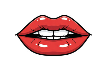 Obraz premium Captivating bright red lips flash a confident smile revealing perfect white teeth, perfect for beauty, fashion, or playful marketing campaigns.