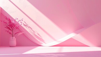 A white vase with a pink houseplant adds a touch of elegance. Ideal for product backgrounds, presentations, or social media content with a feminine, modern, and minimalist theme.x