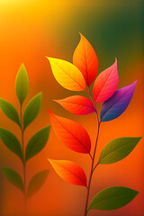 Fototapeta premium Colorful Gradient Leaves on Orange Background – Nature Art Design