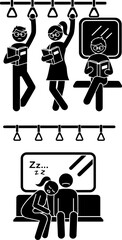 Commuter Life and Daily Activities on Public Transportation Stick Figure Set