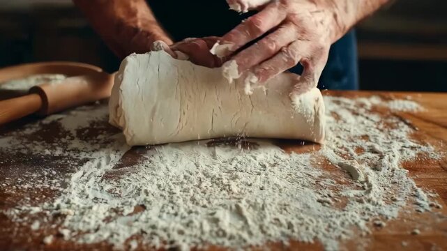 Person kneading quinoa flour dough on a wooden surface as they prepare a nutritious glutenfree pizza base.