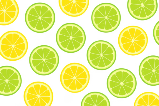 Lemon and lime citrus slices pattern arranging on transparent background
