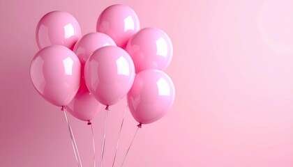 Shiny pink balloons floating on a matching pink background. This image exudes a cheerful, celebratory, and gentle atmosphere. Perfect for use in any design related tos