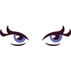 Close Up Of Stylized Purple Eyes With Dark Eyelashes And Eyebrows On A Transparent Background