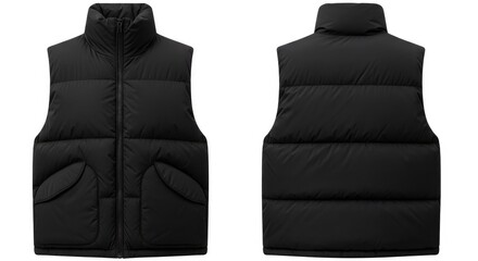 Stylish Black Puffer Vest Sleeveless Jacket Front Back View