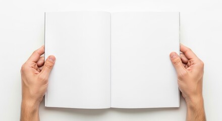 Top View Hands Holding Open White Blank Magazine Mockup