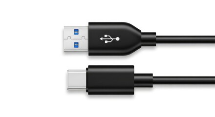 USB Type-A and Type-C Cables Isolated on White Background