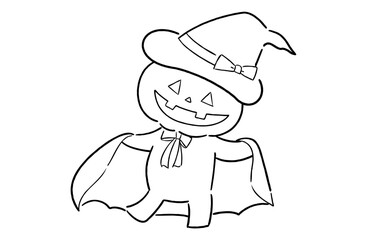 マントを羽織ったジャックオーランタンの手描きイラスト（線画）
