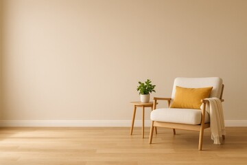 Minimalist Living Room with Armchair, Side Table, and Throw Blanket furniture interior