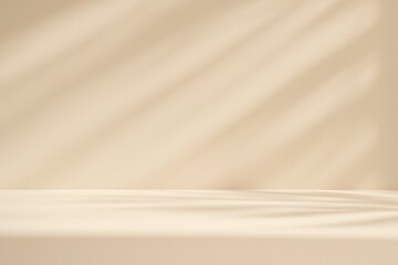 Soft beige studio background with diagonal shadow patterns and a subtle foreground platform