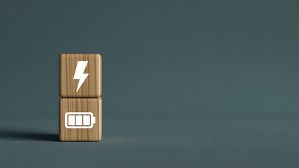 Energy Concept Wood Blocks with Lightning Bolt and Battery Graphic