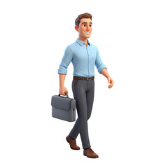 male professional walking with laptop bag, smiling confidently