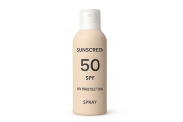 Sunscreen spray bottle offering spf 50 uv protection