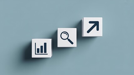 Business Growth Icons Showing Upward Trend on White Cubes