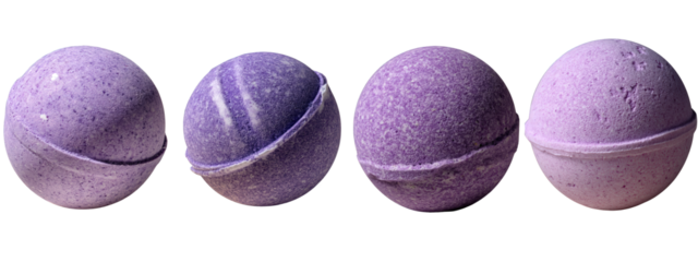 An elegant quartet of purple spheres, each designed to create a blissful, aromatic bath experience, promoting ultimate relaxation and soothing self-care moments