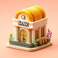 Realistic 3D Bank Building with Detailed Facade and Modern Architecture, Perfect for Financial Institutions, Urban Scenes, and Commercial Projects
