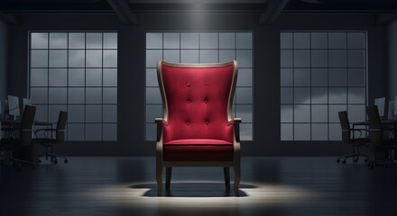 Red Chair in Dim Office
