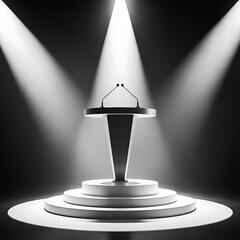 Illuminated podium with microphones in the spotlight