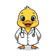 cute adorable cartoon duck doctor medical uniform stethoscope big eyes friendly digital art