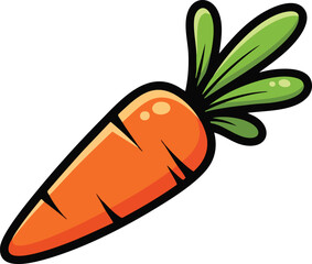 Orange Carrot With Green Leaves Isolated On White Background With Simple Cartoon Style