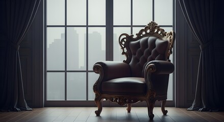 Luxurious Dark Brown Leather Chair with City View