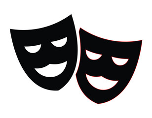 Theater Masks Icon Vector | Comedy and Tragedy Symbol Representing Drama, Performing Arts, and Emotional Expression