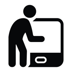 Touch Screen Interaction Icon Vector | Person Using Smartphone or Tablet Silhouette Representing Digital Learning or Mobile Technology