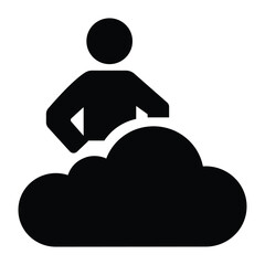 Cloud Computing Icon Vector | Human Figure Supervising Internet Cloud Symbolizing Data Storage, Hosting, and Digital Management