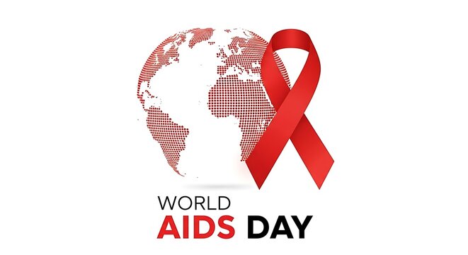 A powerful symbol of global solidarity for World AIDS Day, featuring the red awareness ribbon against a dotted earth illustration