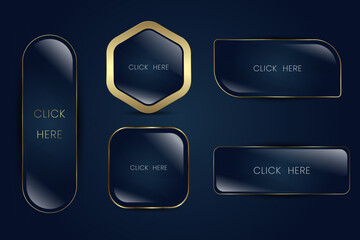 Group of Elegant luxury black web buttons with gold outline and soft shine, perfect for premium websites., premium product design concepts. Vector illustration