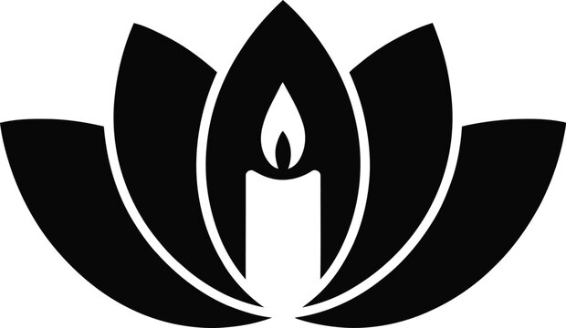 Serene candle flame illuminating a lotus flower for meditation and spa silhouette - Powered by Adobe