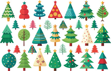 Obraz premium Colorful christmas tree seamless pattern design collection vector