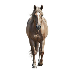Obraz premium Majestic light brown horse walking straight forward, isolated cutout for design projects. isolated PNG with Transparent Background