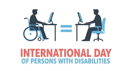 International Day of Persons with Disabilities Equality and Inclusion Concept with Person in Wheelchair and Person at Desk Side by Side