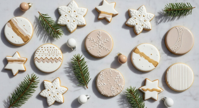 Artistic Holiday Cookies with Modern Festive Icing Design