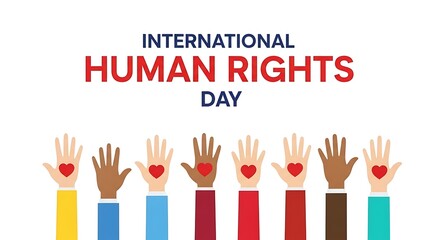 Diverse Hands Unite with Hearts A Symbol of Global Human Rights, Equality, and Compassion for International Observance