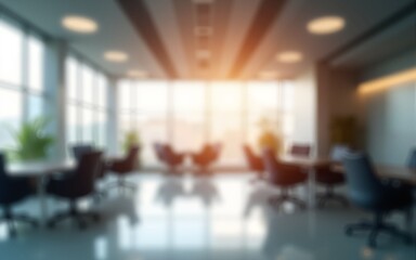 Blurred empty open space office. Abstract light bokeh at office interior background for design. High quality