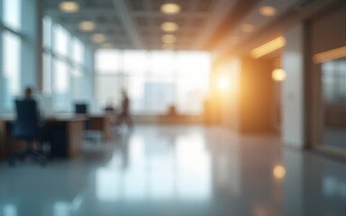 Blurred empty open space office. Abstract light bokeh at office interior background for design. High quality