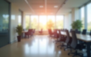 Blurred empty open space office. Abstract light bokeh at office interior background for design. High quality