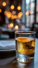 glass of whiskey on the table blurry background bar club vertical mobile format wallpaper
