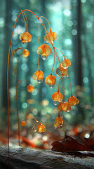 autumn leaves in the rain in forest nature orange green blurry background unfocused backdrop mobile vertical format wallpaper