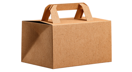 Brown cardboard box w/ handle. Neutral background