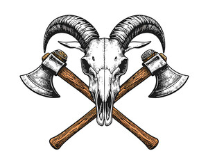 Firefly_Nordic mythology inspiration with thors hammer and goat skull engraving for creative (2)